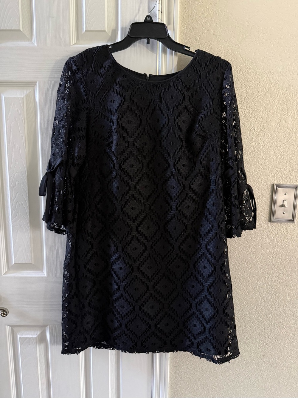 R&K Lace Pattern Black Dress with Tie-Sleeves